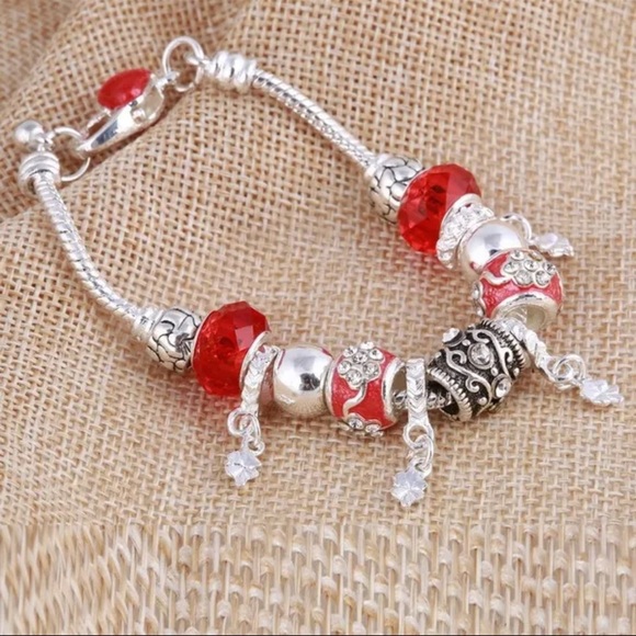 Bright Silver and Red Charm Bracelet - Picture 1 of 4